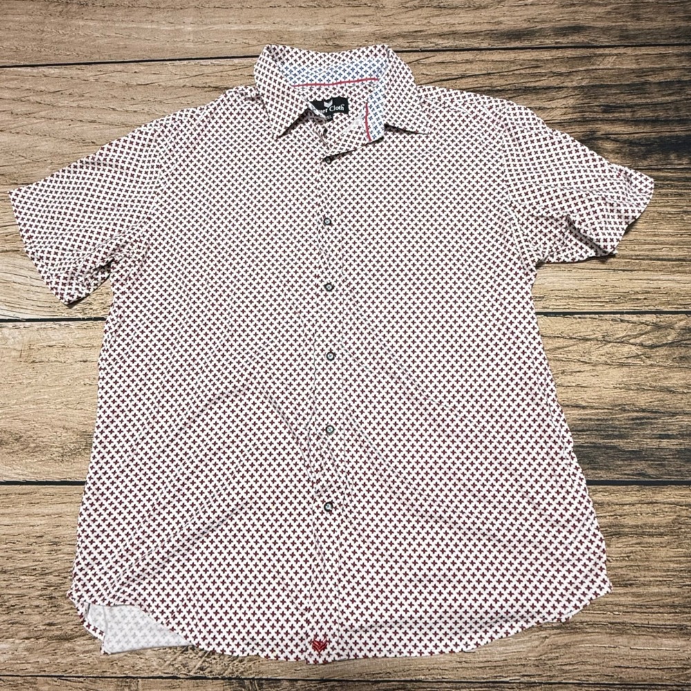 Butter Cloth Shirt Mens 2XL White Red Blue Patriotic 4th July USA Short Sleeve